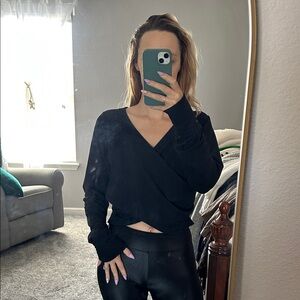 MPG Black Surplice Wrap Long-Sleeve Top